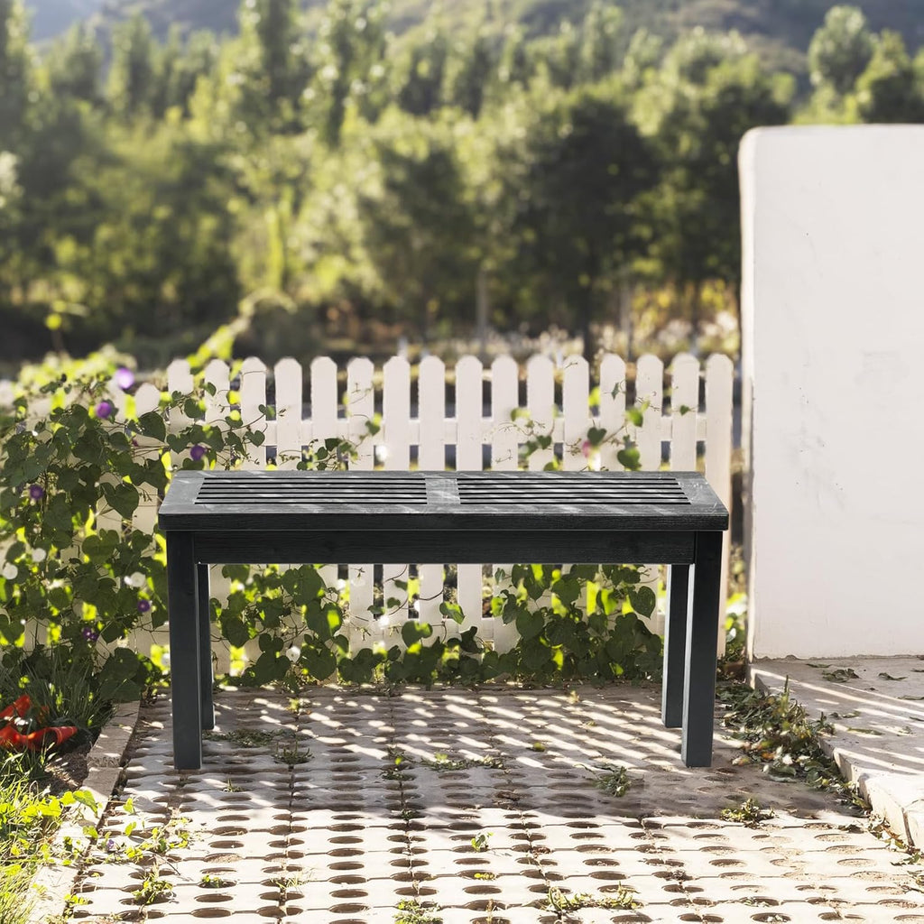 VINGLI Outdoor Wooden Bench, 40” Porch Bench Outdoor Backless Garden Bench, Small Outdoor Bench for Deck Patio Entryway (Black, 40in)