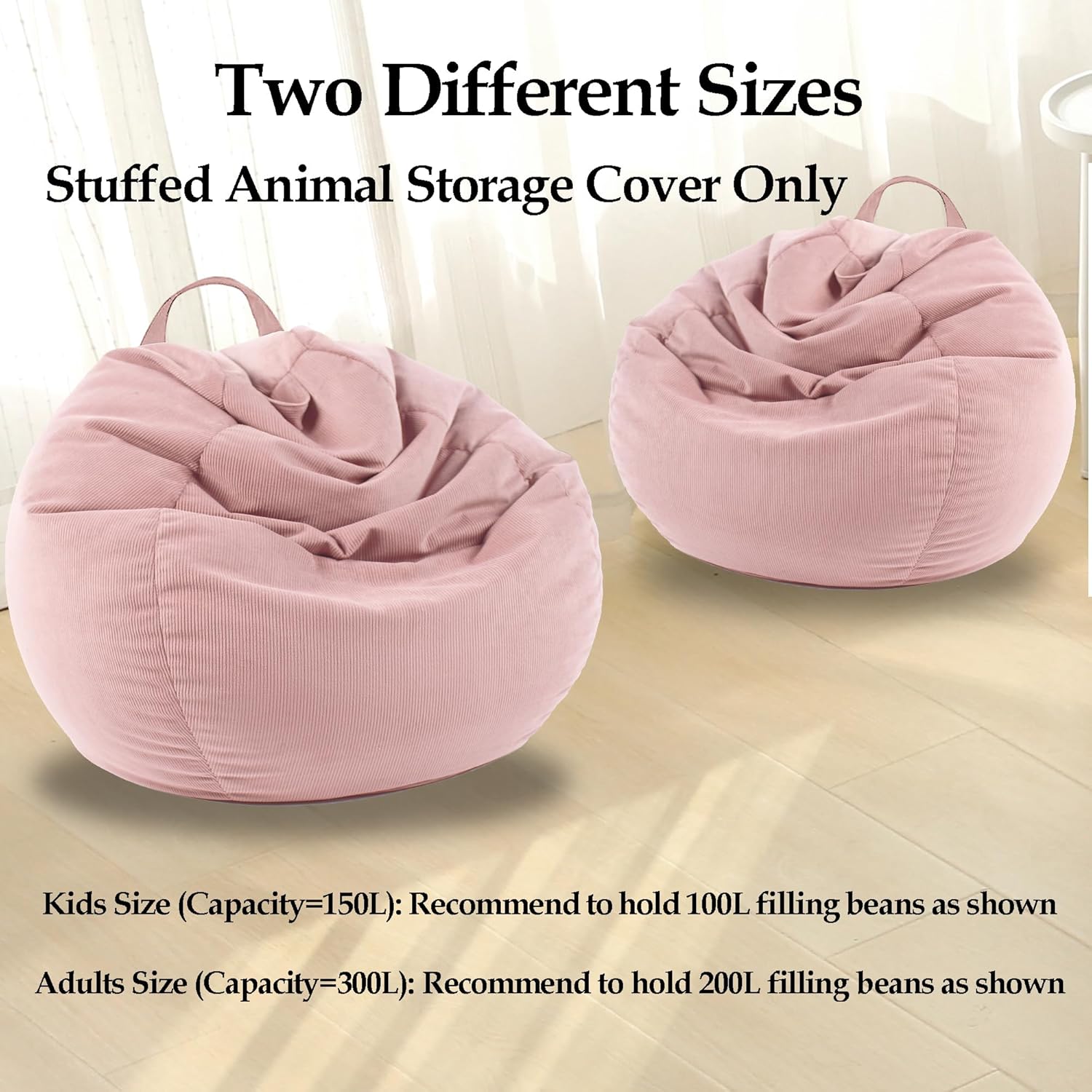 LPMOERA Stuffed Animal Storage Bean Bag Chair Cover (No Filler) For Kids and Adults.Soft Stuffable Bean Bag For Organizing Children Plush Toys or Memory Foam Light Green L for Adults