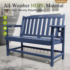 Sophia & William HDPE Outdoor Bench Weatherproof, 2-Person Garden Bench with Cup Holders, 700 lbs Capacity, Patio Benches for Porch, Garden, Backyard and Park, Navy