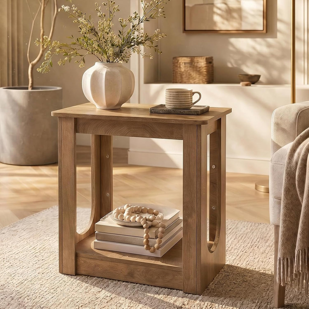 Tribesigns End Table, Narrow Side Table for Living Room, Farmhouse Nightstand with Storage Shelves for Bedroom, Small Spaces, Rustic Brown