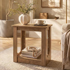 Tribesigns End Table, Narrow Side Table for Living Room, Farmhouse Nightstand with Storage Shelves for Bedroom, Small Spaces, Rustic Brown