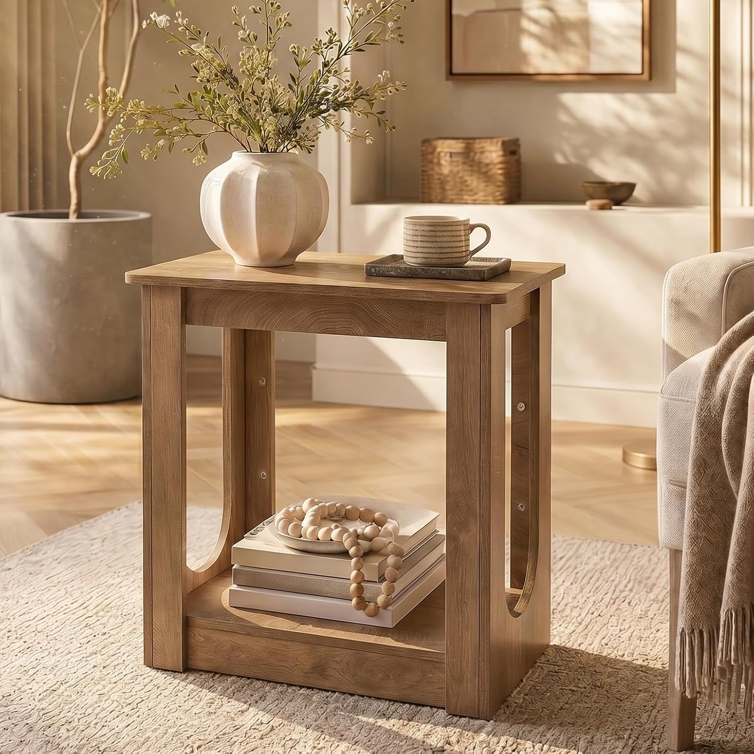 Tribesigns End Table, Narrow Side Table for Living Room, Farmhouse Nightstand with Storage Shelves for Bedroom, Small Spaces, Rustic Brown