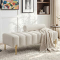 53.2" Width Ottoman Bench, Teddy Upholstered Accent Sofa with Metal Legs, Comfy Love Seat Couches with Adjustable Backrest, End of Bed Bench for Bedroom, Entryway (Beige-Teddy)