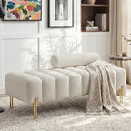 53.2" Width Ottoman Bench, Teddy Upholstered Accent Sofa with Metal Legs, Comfy Love Seat Couches with Adjustable Backrest, End of Bed Bench for Bedroom, Entryway (Beige-Teddy)