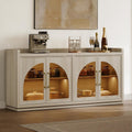 SICOTAS Sideboard Buffet Cabinet with Storage and LED Lights-Farmhouse Large Credenza Storage Cabinet with Arch Glass Doors, Adjustable Shelves, 61.7" Media Console Coffee Bar Cabinet, Grey White Oak