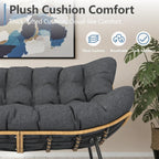 SWITTE Outdoor Papasan Loveseat, Oversized Double Wicker Egg Chair with Cushion, All-Weather Rattan 2-Seater Patio Lounge Chair for Balcony, Backyard, Poolside, Porch, Charcoal