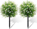 Suncalla Set of 2 Artificial Camellia Topiary Ball Tree Fake Bushes Shrubs Outdoor Faux Plant with Ground Spike 26x18 Inch Flowers UV Resistance Greenery for Porch Garden Patio (White,Camellia)