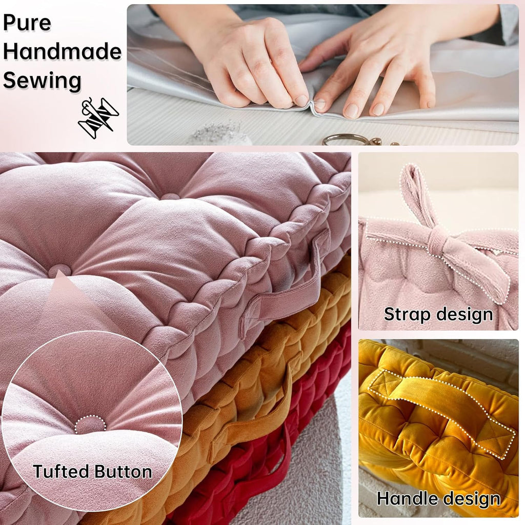 Custom Window Seat Cushion, Tufted Bench Cushions for Indoor Furniture, Velvet/Corduroy Bench Cushion, Customizable Shape/Size Bay Window Cushion, 4 Inch Thick, 30+ Colors