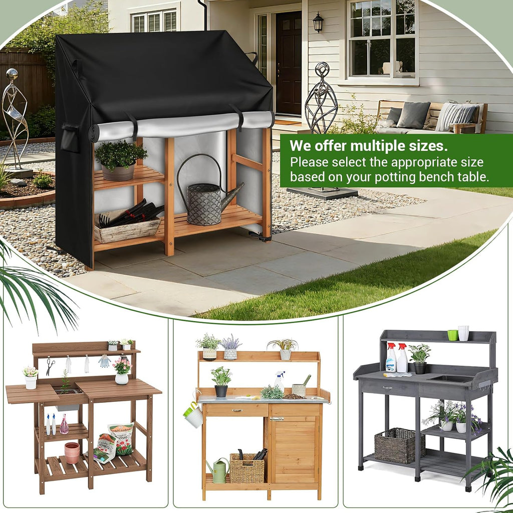 Kasla Potting Bench Cover, Waterproof Cover for Potting Table for Outdoors, Weatherproof Gardening Table for for Outsid Patio Garden Backyard - 47" L×19" W×34/48" H
