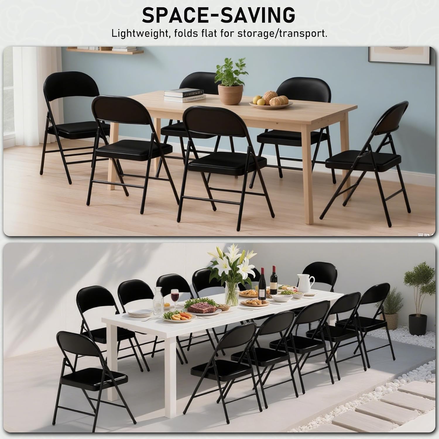 SEALAMB 16 Pack Folding Chairs with Cushion Seat, Heavy Duty Metal Frame Portable Stackable Chairs for Wedding Party Office School Church Events, Indoor Outdoor Use, 350 lb Capacity, Black