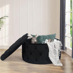 Joveco Round Storage Ottoman, Button Tufted Upholstered Ottoman with Removable Top, Storage Bench Coffee Table Footrest Stool for Living Room Bedroom Entryway (Black,M)