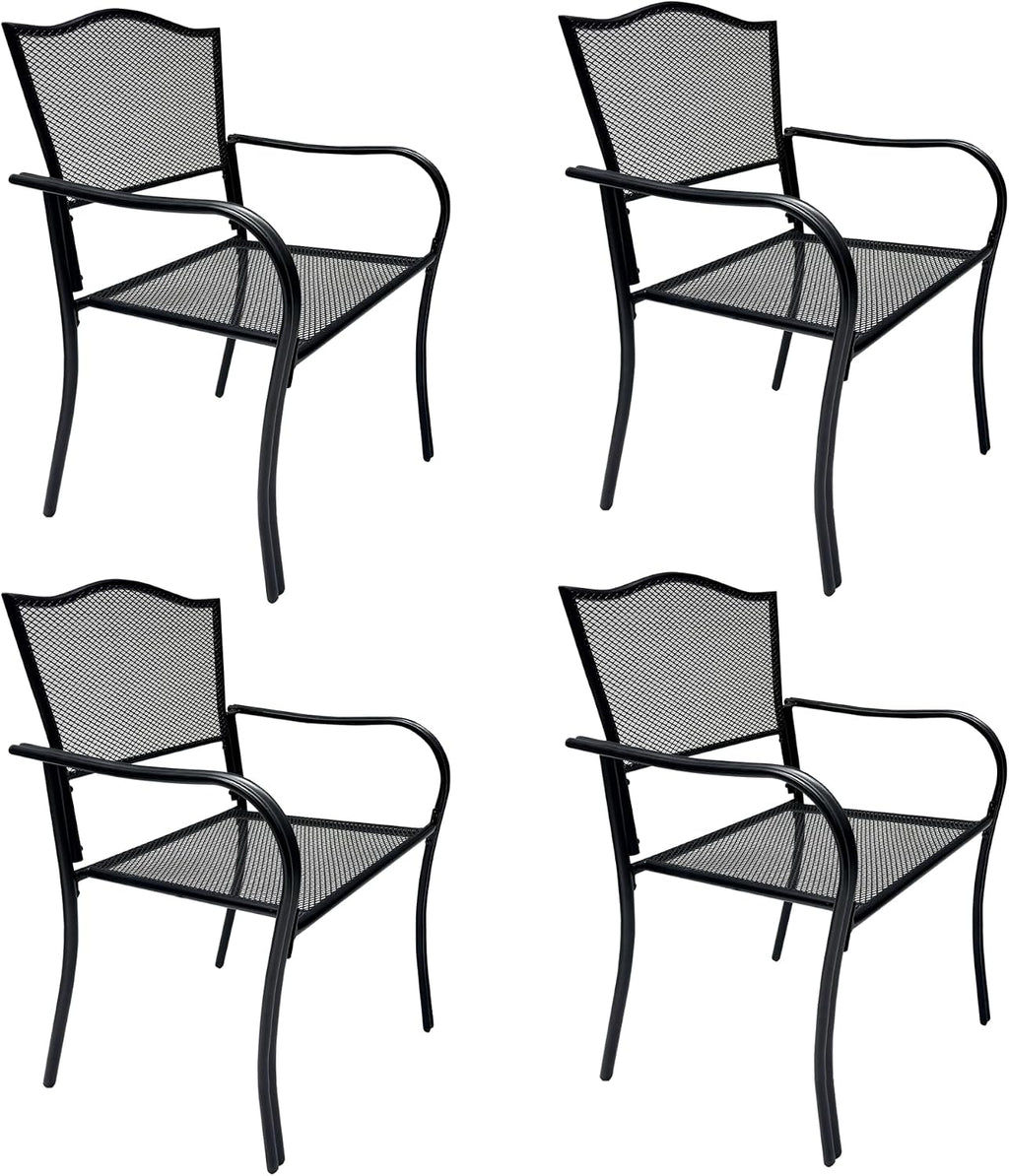 Patio Dining Chairs Set of 4, Black Stackable Outdoor Dining Chairs, Metal Mesh Patio Furniture Set for Garden Backyard Lawn Deck Support Over 300 lbs