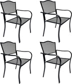 Patio Dining Chairs Set of 4, Black Stackable Outdoor Dining Chairs, Metal Mesh Patio Furniture Set for Garden Backyard Lawn Deck Support Over 300 lbs