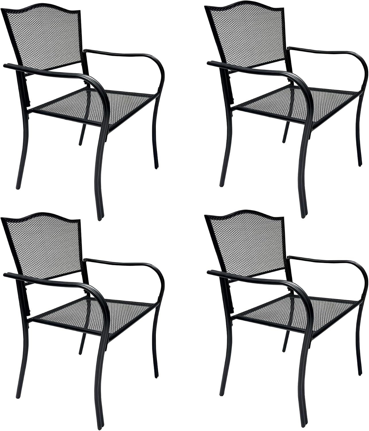 Patio Dining Chairs Set of 4, Black Stackable Outdoor Dining Chairs, Metal Mesh Patio Furniture Set for Garden Backyard Lawn Deck Support Over 300 lbs