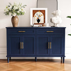 58 Inch Sideboard Buffet Cabinet with Storage, Fluted Buffet Storage Cabinet with 2 Drawers and 4 Doors, Modern Coffee Bar with Adjustable Shelves for Living Room, Kitchen (Blue)