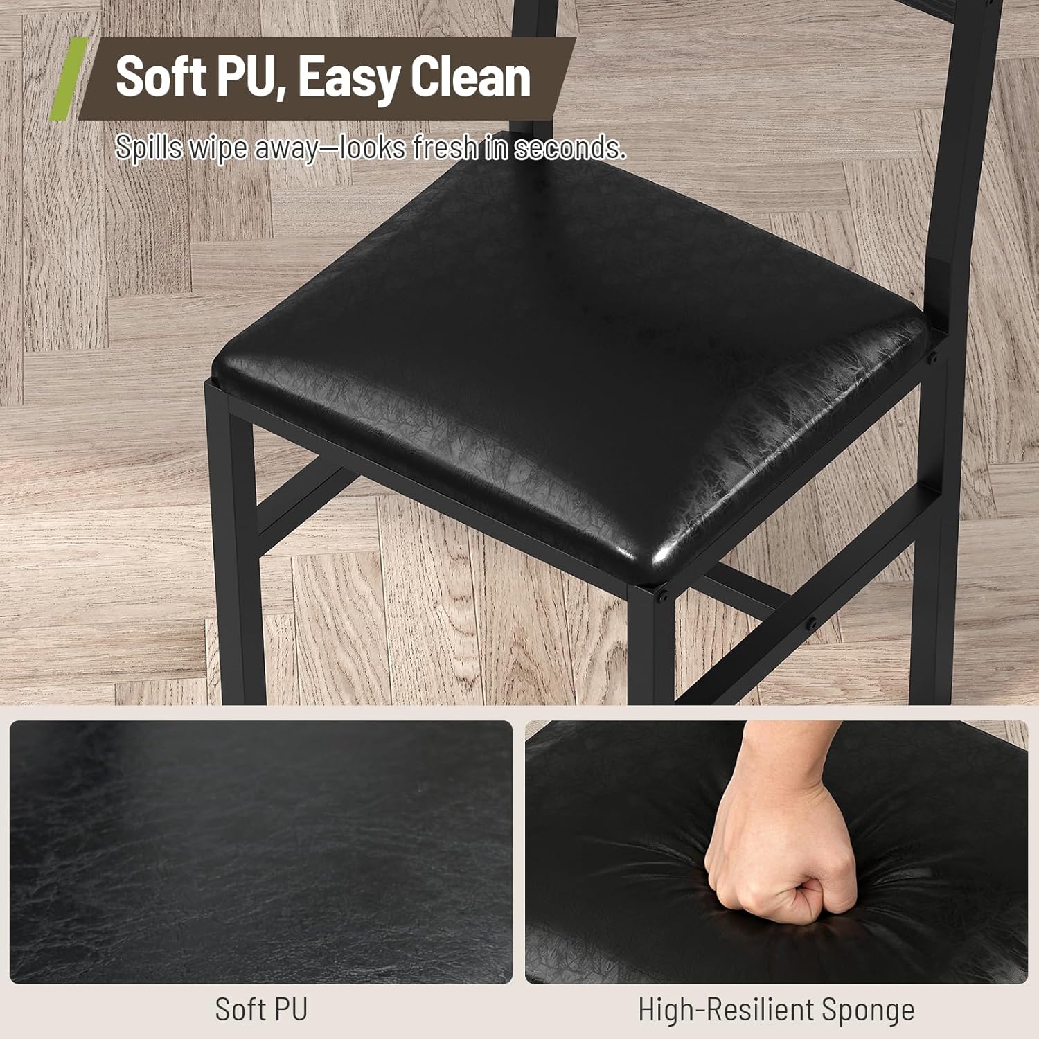 Dining Chairs Set of 4, Upholstered Kitchen Chairs with Ergonomic Backrest & Padded Seat, Metal Legs, Modern Dinner Chair for Kitchen Dining Room, Home, Cafe, Black