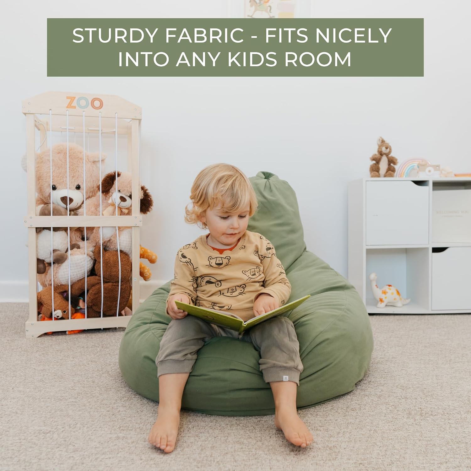 ZICOTO Stuffed Animal Storage Bean Bag Chair Cover for Kids - Easily Turn Plushie Toys into a Comfy Toddler Chair - Durable Lounge Stuffie Bag for Playroom, Living Room or Nursery Decor - Cover Only