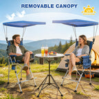 Extra Tall Folding Chairs with Canopy Shade for Adults, Portable Height Foldable Director Chairs with Umbrella for Concerts Sports Events Camping Outside with High Back, Blue 2 Pack