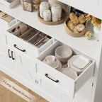 HITHOS 76" Tall Kitchen Pantry Storage Cabinet, 55“ Wide Kitchen Hutch Cabinet with Storage Drawers, Large Food Pantry with Microwave Stand, Modern Cupboard with Hutch for Dining Living Room, White