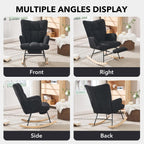 Nursing Rocking Chair, Teddy Glider Rocker with Footrest (Black) | Upholstered Accent Rocking Armchair with High Back & Side Pocket for Living Room Bedroom Nursery Office