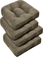 downluxe Chair Cushions for Dining Chairs 4 Pack, Tufted Indoor Chair Pads with Non-Slip Bottom, U-Shaped Kitchen Chair Cushions, 17"x17"x4", Coffee