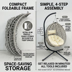 Folding PE Rattan Hanging Egg Chair with Stand, Indoor Outdoor Hammock Swing Basket Chair, Aluminum Steel Frame, 350LBS Capacity for Patio Balcony Backyard Bedroom(Beige+Grey)