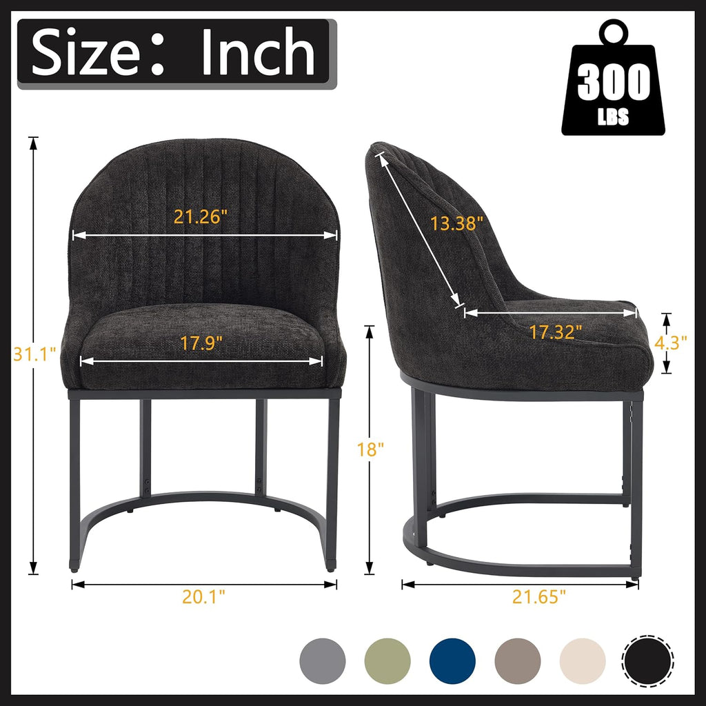 Dining Chairs Set of 2, Linen Upholstered Dining Room Chairs with Black Metal Legs, Modern Kitchen Side Chairs Reading Chair (Black+Black, Set of 2)