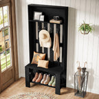 Tribesigns Hall Tree with Bench and Shoe Storage, Modern Entryway Bench with Coat Racks, 70.8" Tall Wooden Hall Tree Organizer with 4 Hooks for Mudroom, Hallway, Bedroom, Space-Saving, Black