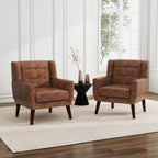 Faux Leather Accent Chair, Morden Upholstered Armchair for Living Room, Button Tufted Arm Chair Comfy Single Sofa Bedroom Side Reading Seat - Coffee