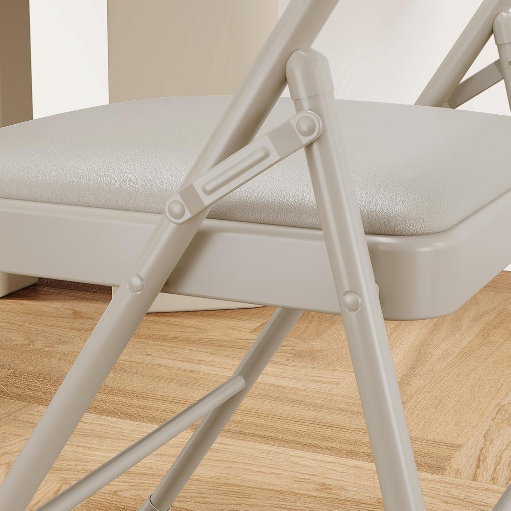 GarveeHome 4 Pack Folding Chairs with Padded Cushions, Padded Foldable Chair Hold Up to 350 LB, Portable Beige Folding Chair Suitable for Dining Room, Home Office, Indoor and Outdoor Events
