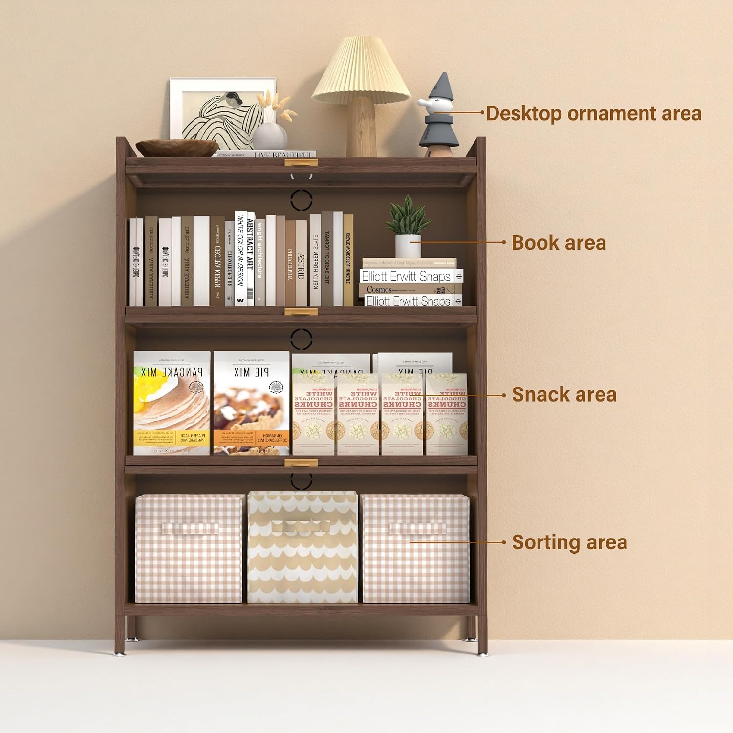 44'' Tall Metal Kitchen Storage Cabinet with 3 Flip-up Doors, Freestanding Pantry Cabinet with Adjustable Feet, 4-Tier Microwave Stand with Storage Rack for Kitchen Dining Living Room (4-Tier, Walnut)