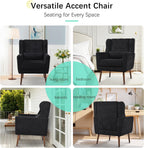 Modern Accent Chair Chenille Fabric Upholstered Tufted Side Chair Wingback Chair,Mid Century Reading Armchair with Waist Pillow Backrest for Living Room Bedroom (Black)