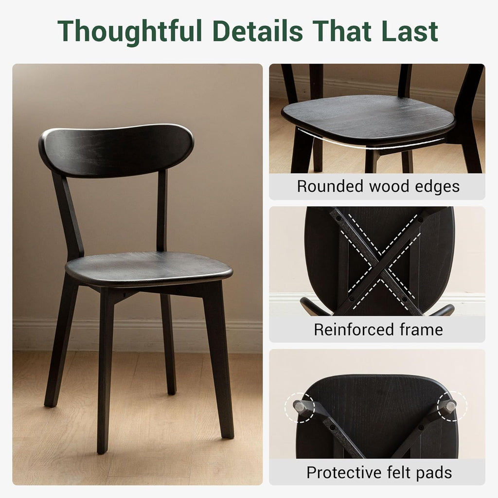 YESWOOD Oak Dining Chairs Set of 2, 100% Solid Wood Kitchen Chairs with Curved Backrest, Mid Century Modern & Farmhouse Side Chairs for Dining Room, Living Room, Study, Black