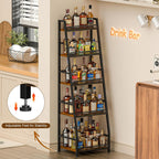 5-Tier Trapezoid Liquor Stand for Home Bar, Large-Capacity Liquor Cabinet Bar for Home, Stepped Wine Rack Freestanding Floor for Whiskey, Corner Wine Bottle Display Shelf with Fences for Living Room
