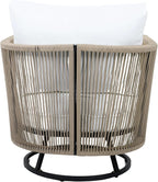 Garden Swivel Chair, Natural Acacia Wood with Handwoven Rope Design, Beige