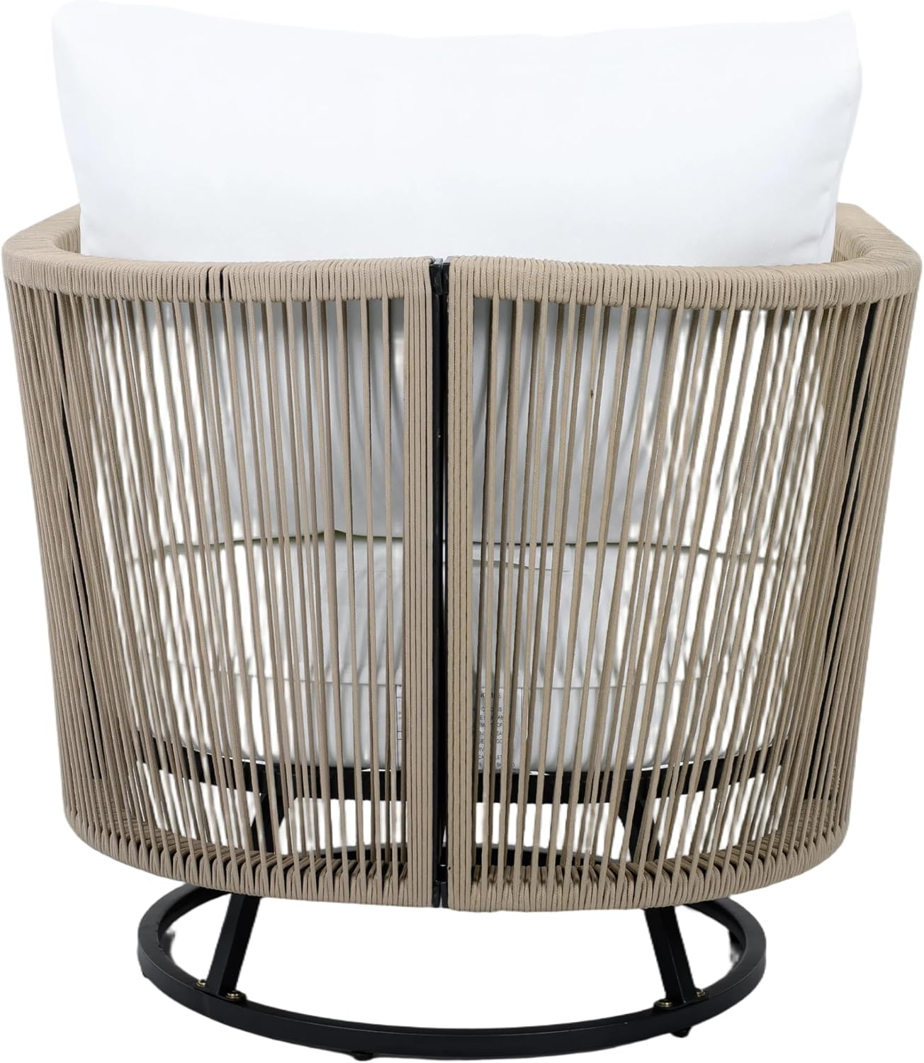 Garden Swivel Chair, Natural Acacia Wood with Handwoven Rope Design, Beige
