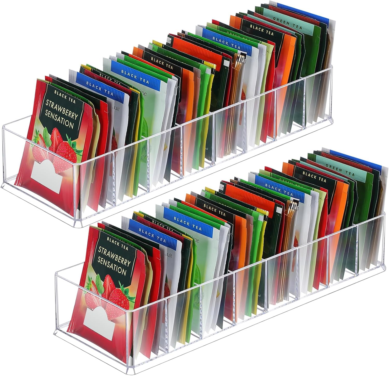 Cinnvoice 2 Pcs Tea Bag Storage Acrylic Clear Tea Drawer Organizer for Drawers, Kitchen, Cabinets, Pantry, Countertops
