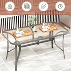 TLSUNNY Patio 30"X 55" Rectangular Glass Table with 1.69″ Umbrella Hole | Outdoor Dining Table for 6, with Powder-coated Metal Frame, 5mm Thickened Glass, 220LBS, All-Weather for Graden, Backyard