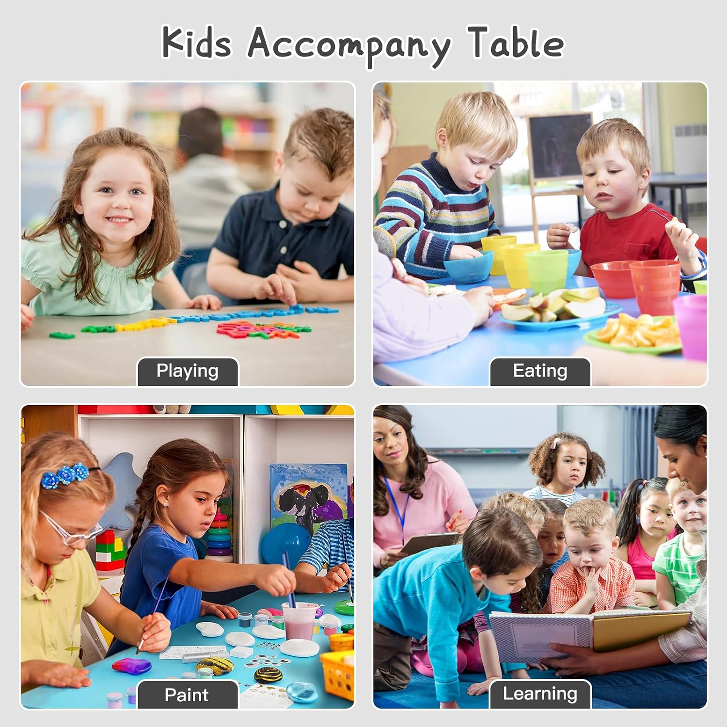 LulliSpace Kids Table and 6 Chairs Set，Height Adjustable Children Table & Chair，Toddlers Study Multi-Activity Table with 47.2"x23.6" Wipe-Clean Desktop，for Classrooms, Homes & Daycares
