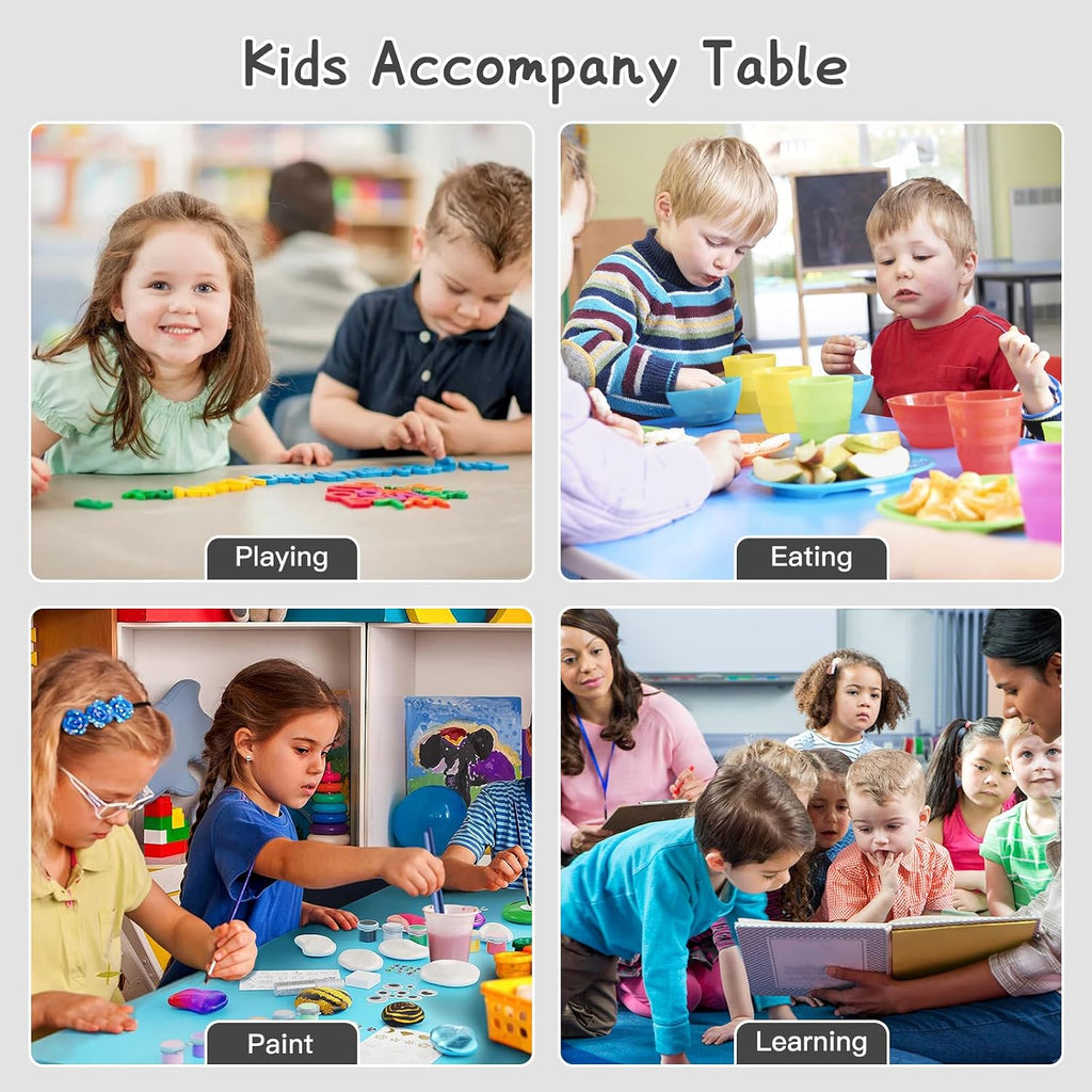 LulliSpace Kids Study Table and 4 Chairs Set,Height Adjustable Table and Chairs for Children and Toddlers,47.2"X23.6"Graffiti Desktop,Suitable for Daycare,Classrooms, Home