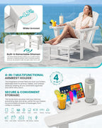 SERWALL Folding Adjustable Adirondack Chairs with Footrest Set of 2, HDPE Outdoor Chair with 4-in-1 Cup Holders, All Weather Adirondack Chair with Ottoman, White