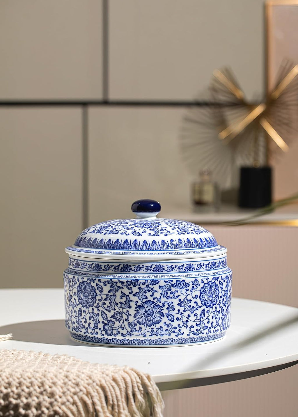 Blue and White Ginger Jar, Ceramic Chinoiserie Decorative Jars for Home, Office, Ginger Jar Vase Pocelain for Table, Living Room, Bookshelf, Mantle Fireplace, Centerpieces 6.5"