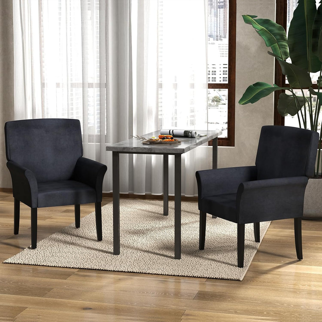 POWERSTONE Executive Accent Chair Set of 2 Fabric Guest Chair Office Chair Reception Waiting Room Armchair with Wooden Legs Single Sofa Home Theater Seating, Black