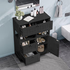 GRUSIGN Storage Cabinet, Modern Bathroom Floor Storage Cabinet Organizer with 1 Door and 3 Drawers, Freestanding Cupboard for Kitchen/Living Room Use