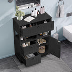 GRUSIGN Storage Cabinet, Modern Bathroom Floor Storage Cabinet Organizer with 1 Door and 3 Drawers, Freestanding Cupboard for Kitchen/Living Room Use