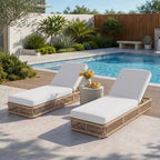 Outdoor Chaise Lounge Chair Set of 2, 5-Position Adjustable Backrest, All-Weather Brown Woven Rope Recliner with 5 Inch Beige Cushion, Water-resistant Patio Lounge Chair for Poolside, Beach, Backyard