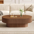 Merax Modern Oval Coffee Table with Sturdy Base, Wood Minimalist Fluted Center End Tables for Living Room Reception Room, Easy Assemble,Walnut