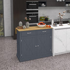 HOMCOM Rolling Kitchen Island with Drop Leaf Wood Breakfast Bar, Farmhouse Kitchen Cart with 2 Drawers, Adjustable Shelves for Dining Room, Dark Gray