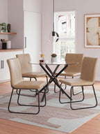 Signature Design by Ashley Pharwynn Modern Glass Tabletop Dining Table with Cross-Shaped Base, Black