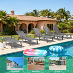 Outdoor Lounge Chairs Set of 2, 6.3ft Outside Chaise Pool Lounger with Wheels,5-Position Adjustable Backrest, 2 Flip-Down Side Cup Holders,HIPS All-Weather for Poolside,Patio,Backyard